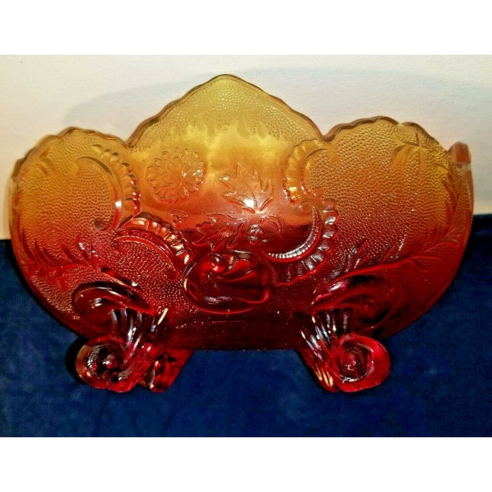 Vintage Amberina Jeannette Lombardi  #3435 Footed Bowl Compote 1970's Orig Pkg